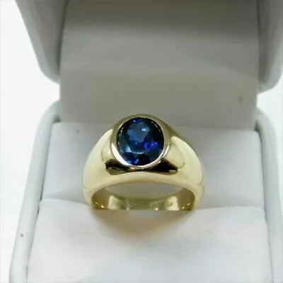 2CT Oval-Cut Blue Sapphire Created Men's Wedding Ring 14K Yellow Gold Plated • $78.64