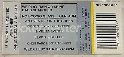 ELVIS COSTELLO An Evening On The Green Concert Ticket 2013 Perth Australia USED • $1.12