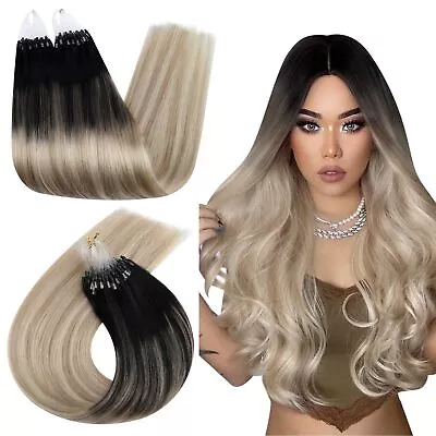 Ugeat Micro Bead Hair Extensions Real Human Hair Ombre Micro Link Remy Human ... • $75.59