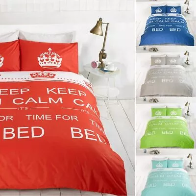 KEEP CALM Time For Bed Reversible Bedding Duvet Quilt Cover Set With Pillowcases • £24.99