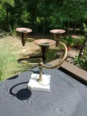 Vintage Brass And Marble Candle Stick Holder - 3.5  Base - 9  Height • $15