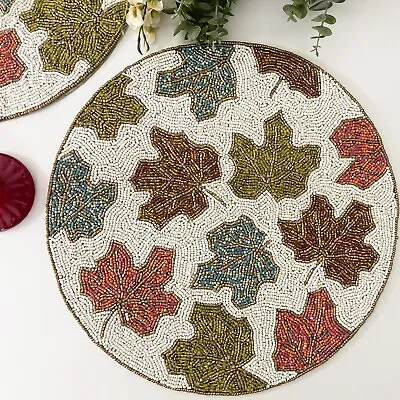 Set Of 6 Maple Leaf Fall Handmade Beaded Placemat Table Mat Charger Plate • $162