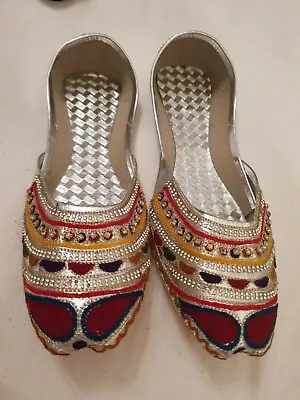 Pakistani Handmade Khussa With Multi-coloured Embroidery Size 6 • £10