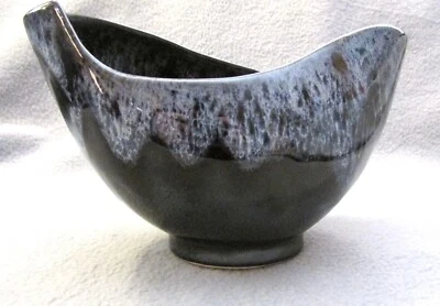$15 • Buy Van Briggle Pottery Bowl - Black Gray Blue Drip Design - Modern Shaped 1955-68