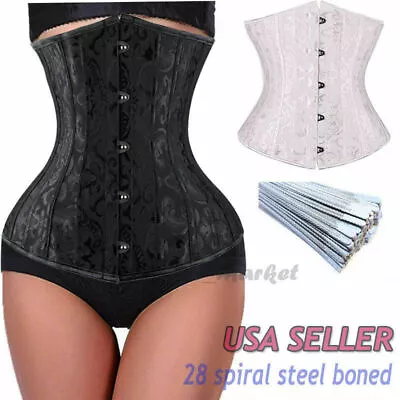 Black 28 Steel Bones Boned Waist Training Underbust Lace Up Corset Top Shaper LZ • $19.79