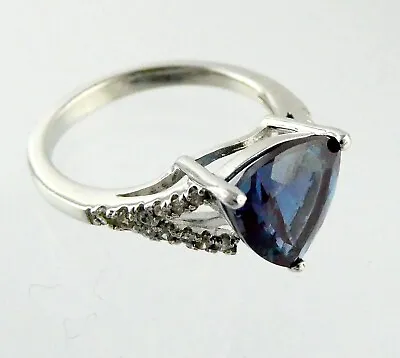 DK Color Change Lab Created Sapphire And Zircon Halo Ring 925 Size 6.5 3.1g • £133.26