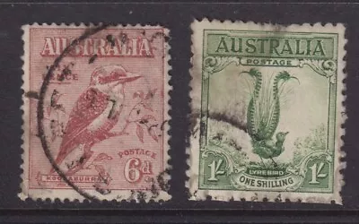 Australia 1932 6d Kooka 1/- Lyre Bird SG140 146 Used • $5