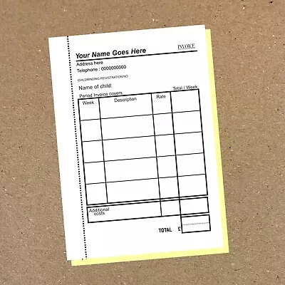 One A5 Duplicate Childminding / Weekly Invoice Book - 50 SETD NCR - Personalised • £12.99
