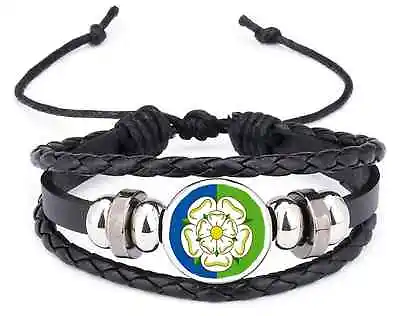 East Riding Of Yorkshire County Black Leather Bracelet And Velvet Gift Bag • £7.99