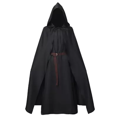 Mens Halloween Costume Sorcerer Robe Medieval Wizard Renaissance Hooded Cloak • $43.19