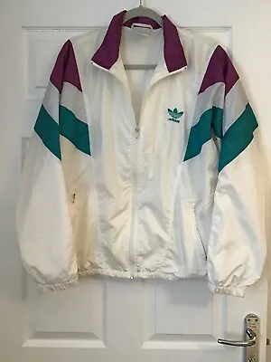 Vintage Men's Adidas Shell Suit Jacket In White/Purple/Jade Size 7 55  Chest • £22