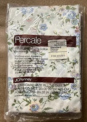 VTG JCPenney No Iron Percale Standard Pillowcases NIP Blue Floral Discontinued • $7