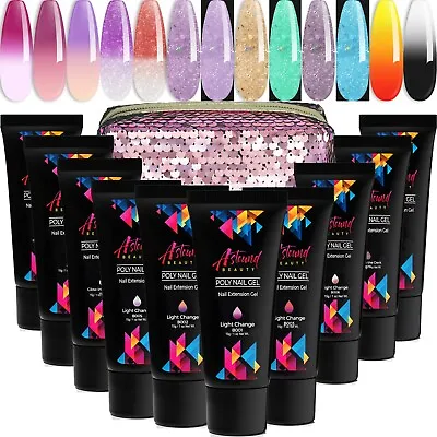 Poly Nail Gel Kit With 10 Light And Mood Change Glow In The Dark Color Gel • $28.97