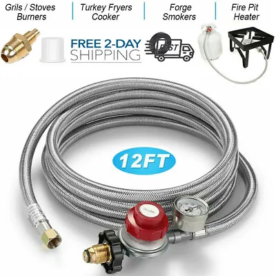 12Ft 0-30 PSI High Pressure Adjustable Propane Regulator Gauge Hose POL Connect • $33
