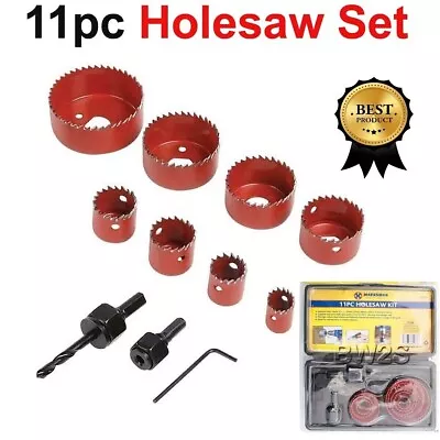 11pc Holesaw Kit Circular Hole Saw Arbor Set 22mm 29mm 32mm 38mm 44mm 51mm 64mm • £6.99