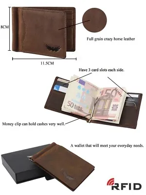 Mens RFID Crazy Horse Genuine Leather Wallet R1 Slim Bifold Front Pocket W/Box • $12.49