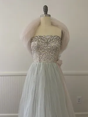 Vintage 1950s Prom Dress Frost Brothers Frank Star Original Crystals Tulle XS • $75