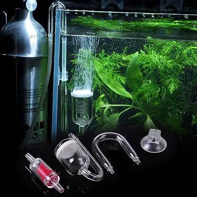 Aquarium Fish Tank CO2 Diffuser Plant Valve U Shape Glass Tube Suction Cup Kit • £8.03