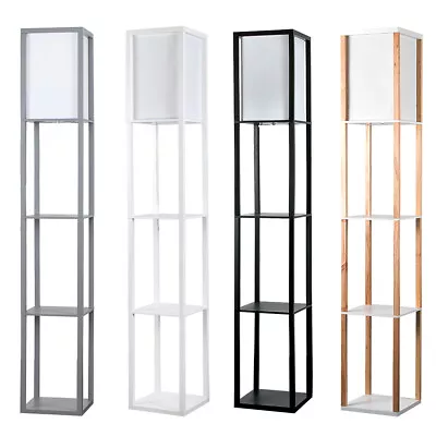 £36.99 • Buy Floor Lamp With Shelves Standard Shelf Storage Wooden Standing Lounge Light Home