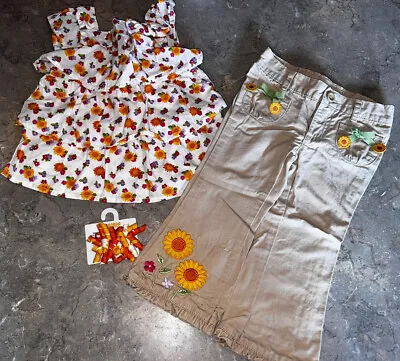 Gymboree Sunflower Smiles 4PC Lot 2T Jeans SS Blouse Pants & Hair Clips 🌻 • $16.99