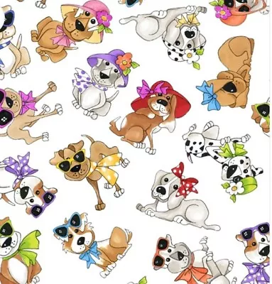 Loralie Designs - Tossed Go Doggies With Dogs Quilting & Crafting Cotton Fabric • $12.99