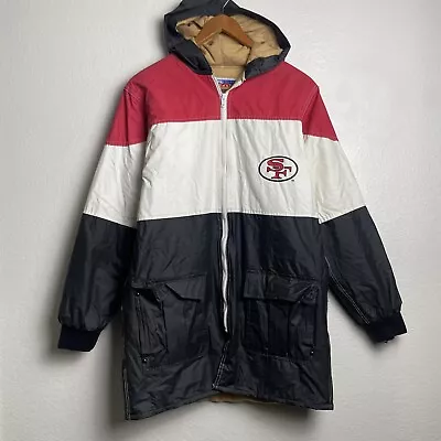 Vtg 90s SF 49ers Rain Jacket Game Day NFL Sideline Hood Saloon San Francisco YTH • $49.88