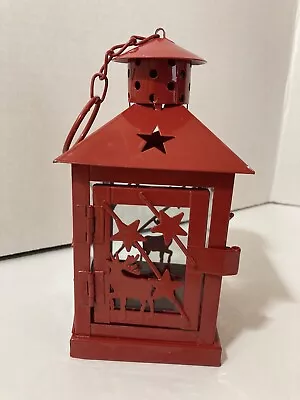 Red Metal Stars And Deer Stag Lantern Tea Light Candle Holder • $7.20