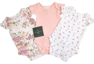 Girls Newborn Baby Laura Ashley 3 Pack Baby Vests Bodysuits 0-3 3-6 6-9 Months • £7.99