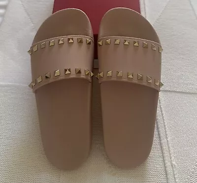 VALENTINO GARAVANI Rubber Rockstud Sandals 38 Water Rose Authentic Women • $240