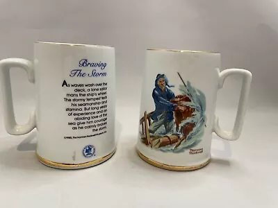 Vintage Norman Rockwell Mug Set 1985 Braving The Storm Set Of 2 Great • $16.99