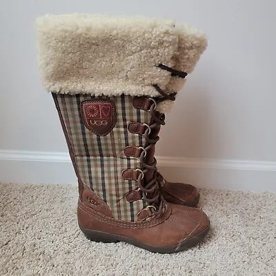 UGG Women’s Edmonton Tall Brown Plaid Waterproof Winter Boots Size 5 3226 • $49.95