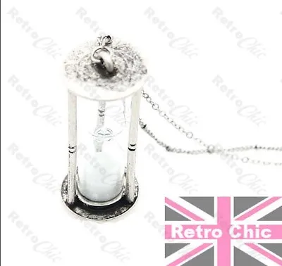 LARGE HOURGLASS Pendant VINTAGE SILVER  Fashion TIMER GLASS VIAL Long NECKLACE • $7.45