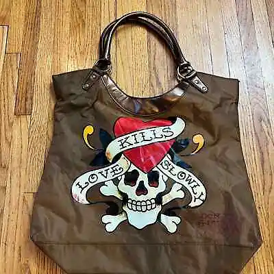 Ed Hardy Tote Bag Skull Love Kills Slowly Brown  • $27.99