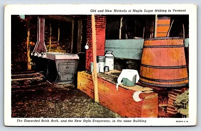 Postcard VT Old New Methods Making Maple Sugar Brick Arch Evaporator Boiling E5 • $9.97