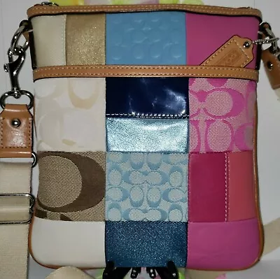 $50 • Buy Auth💥Rare!!💥Coach Signature C Mixed Material Pastel & Bold Patchwork Swingpack