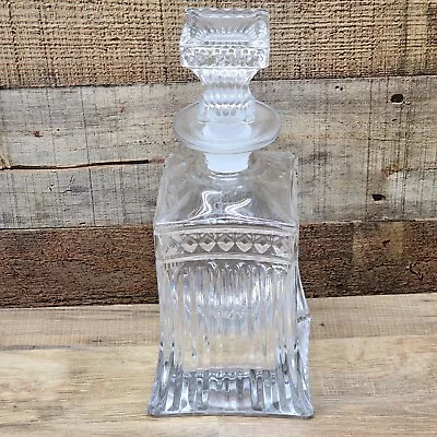 Vintage Whiskey Decanter - 9¾” Clear Ribbed With Flared Bottom Matching Stopper • $28.79