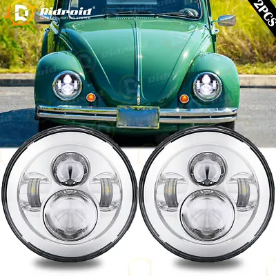 DOT 7 Inch LED Round Headlights H4 Hi-Lo Beam For Volkswagen VW Beetle Classic • $49.98