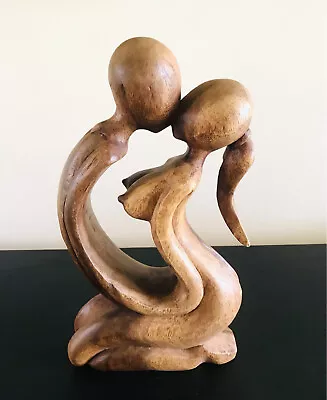 Balinese Abstract Wood Carving Kissing Couple Nude Statue Sculpture • $39