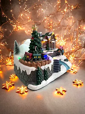 Christmas Musical Snowy Village Scene With LED Lights Moving Train  XM6602 • £19.99