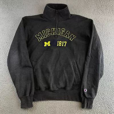 Michigan Wolverines Sweater Men's Medium Gray Champion 1/4 Zip Pullover NCAA • $22.39