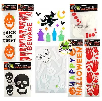 HALLOWEEN DECORATIONS WINDOW GELS Blood Hands Witch Ghost Skeleton Pumpkin Boo👻 • £6.95