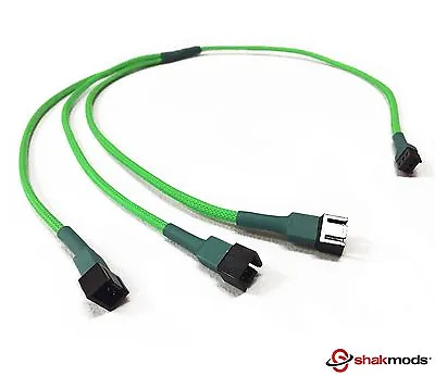 Shakmods 3 Pin Fan To 3 Ways Y Splitter 60cm Green Sleeved Extension Cable PSU • $8.69