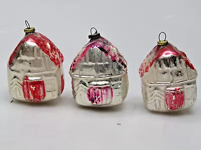 Lot Vintage Blown Glass LOG HOUSE CABIN Christmas Ornaments Japan • $25