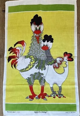 Rare Vintage Irish Cabin Linen Tea Towel UGLY DUCKLING Pattern Art Gift Idea • $12