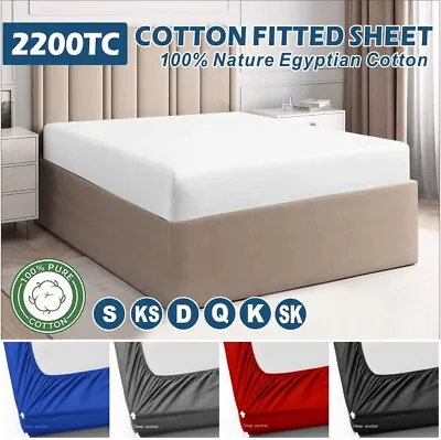 $32.99 • Buy Pure Egyptian Cotton2000TC Fitted Sheet Single/Double/Queen/Super King Size Bed
