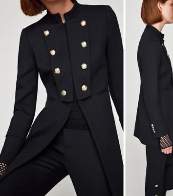 Zara Navy Blue Military Style Blazer Jacket Coat  Toggle Worn Once M • £59.99