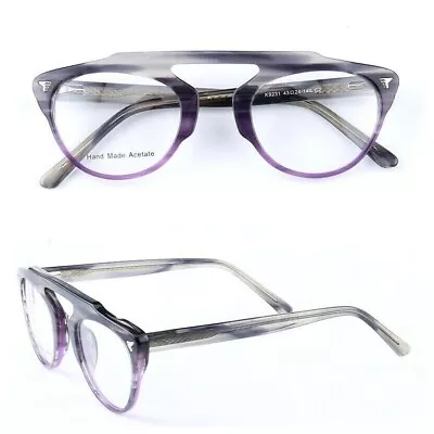 Premium Round Eyeglasses Frames Retro Flat Top Acetate Glasses Men Women Fashion • $23.39