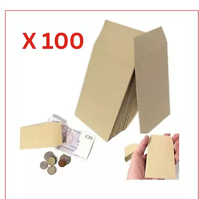 Small Brown Envelopes 100x Dinner Money 100mm X 62 Mm Wages Packet Free P&P • £4.99