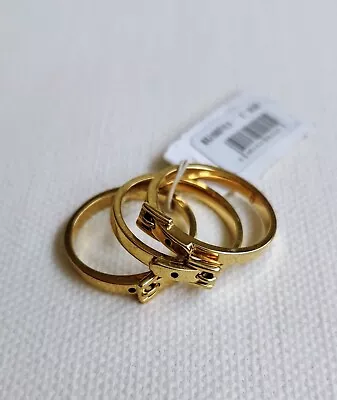 Michael Kors Women's Gold Tone Skinny Buckle Stacking Rings Size 8 • £39.99