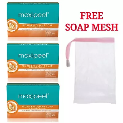 3x Maxi-Peel Micro-Expoliant Soap With Papaya Enzymes Anti-Acne FREE SOAP MESH • £21.99